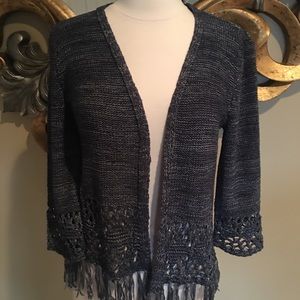 WOMENS OPEN FRONT BLUE FRINGE SWEATER.